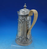 European Sterling Silver Tea Pot with Repousse and Chased Flowers Rattan (#6834)