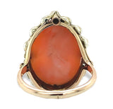14k Gold Arts and Crafts Handwrought Genuine Natural Coral Cameo Ring  (#J7396)