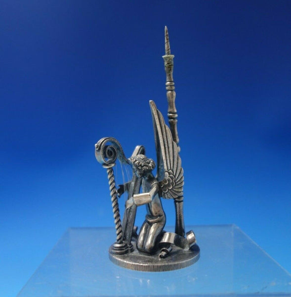 German Sterling Silver Paperweight with 3-D Angel Harp Handmade 6.8 ozt. (#5553)