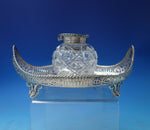 Thomas William Dobson English Sterling Silver Inkwell Boat Style w/Crystal #5743