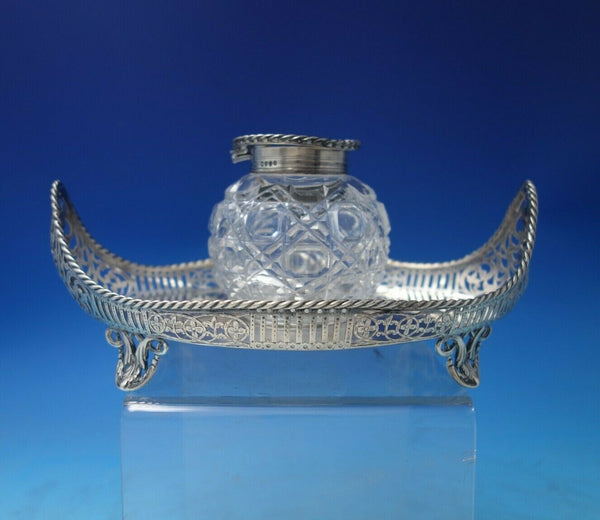 Thomas William Dobson English Sterling Silver Inkwell Boat Style w/Crystal #5743