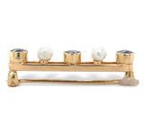 14k Yellow Gold Montana Sapphire and Pearl Bar Pin Signed Jewelry (#J7044)