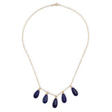 14k Yellow Gold Necklace w/ Five Genuine Natural Lapis Briolette Drops (#J7599)