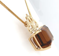 14k Gold Deco Style Large 43ct Genuine Natural Madeira Citrine Necklace (#J6239)