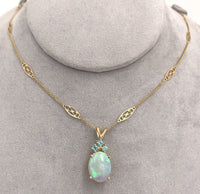 14k Gold Oval 6.24 Carat Australian Genuine Natural Opal Pendant Apatite #J6716