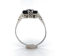 14k White Gold Genuine Natural Onyx Filigree Ring w/ Diamond Size 6.75 (#J6209)