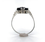 14k White Gold Genuine Natural Onyx Filigree Ring w/ Diamond Size 6.75 (#J6209)