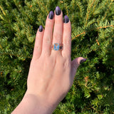 Retro 14k Rose Yellow Gold 4.52 Carat Genuine Aquamarine Ruby Flower Ring #J7003