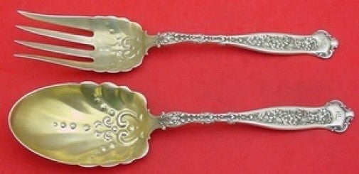 Dresden by Whiting Sterling Silver Salad Serving Set 2pc Gold Washed 9" Serving