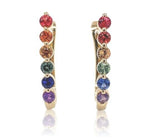 14k Yellow Gold Small Oval Hoop Genuine Natural Rainbow Sapphire Earrings #J6682