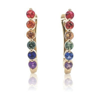 14k Yellow Gold Small Oval Hoop Genuine Natural Rainbow Sapphire Earrings #J6682