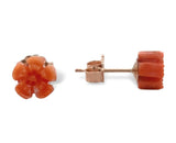 14k Rose Gold Carved Genuine Natural Coral Flower Stud Earrings (#J7350)