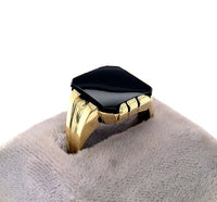 14k Yellow Gold Men's Genuine Natural Black Onyx Ring Jewelry (#J5687)