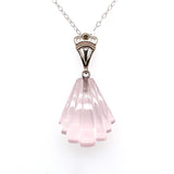 Art Deco Inspired 14k White Gold Genuine Natural Rose Quartz Pendant (#J5700)