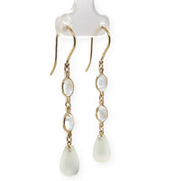 14k Gold Pair of Genuine Natural Moonstone Dangle Briolette Earrings (#J6707)