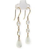 14k Gold Pair of Genuine Natural Moonstone Dangle Briolette Earrings (#J6707)