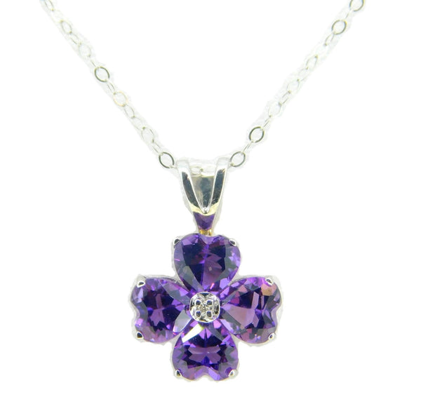 14k Gold Pendant with Heart Shaped Genuine Natural Amethysts and Diamond #J4186