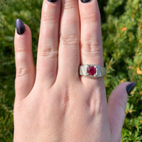 14k White Gold Men's Synthetic Lab-Created Ruby Ring Size 10.25 (#J7066)