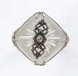 14k Gold Filigree Genuine Natural Rock Crystal Diamond Ring Size 7.75 (#J6207)