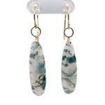 14k Gold 16.64 Carat TW Moss Genuine Agate Teardrop Dangle Earrings (#J7127)
