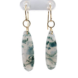 14k Gold 16.64 Carat TW Moss Genuine Agate Teardrop Dangle Earrings (#J7127)