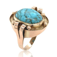 8k Yellow Gold Handwrought Genuine Natural Turquoise Ring Size 6.25 (#J6623)