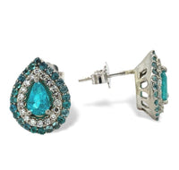 14k White Gold Brazilian Paraiba Tourmaline and Diamond Earrings w/Report #J6913
