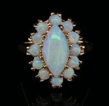 14k Yellow Gold Marquise Genuine Natural Opal Ring with Opal Halo (#J5937)