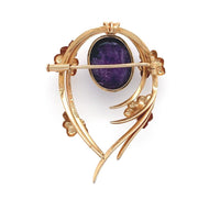 18k Yellow Gold Swedish Amethyst and Seed Pearl Flower Pin Jewelry (#J6250)