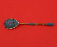 GK Russian .84 Silver Coffee Spoon Vermeil Enameled Twisted Turquoise 4 3/8"