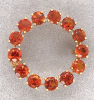 18k Yellow Gold Vibrant Orange Genuine Natural Citrine Circle Pin Brooch #J7295
