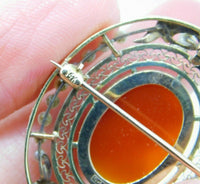 14k Yellow Gold Victorian Stone Cameo and Pearl Pin Pendant (#J5011)
