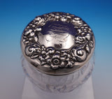 Alvin Sterling Silver Powder Jar with Cut Crystal Glass 3" Ht Floral (#9144)