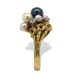 18k Yellow Gold Black White and Pink Pearl and Diamond Ring Size 6.5 (#J7080)