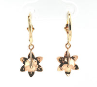 10k Yellow Gold Victorian Turquoise and Seed Pearl Flower Dangle Earrings #J6344