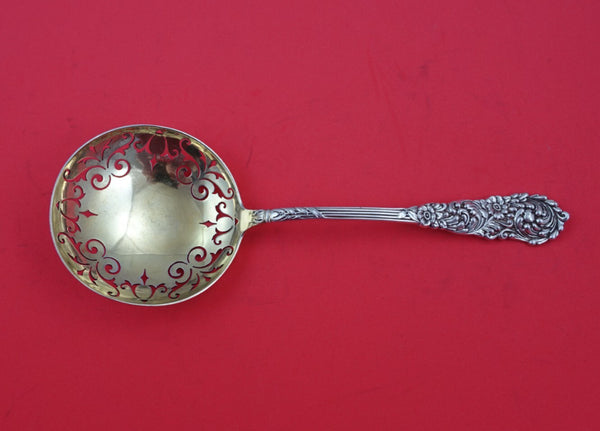 Trajan by Reed and Barton Sterling Silver Pea Spoon Gold-Washed Pierced 8 1/4"