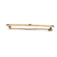 14k Gold Genuine Montana Sapphire Bar Pin w/Gillouche Engraving (#J6877)