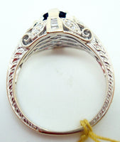 18k Gold Art Deco Style Genuine Natural Blue Sapphire and Diamond Ring (#J2699)