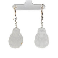 14k White Gold Chinese Export Carved Rock Crystal Quartz Drop Earrings (#7124)