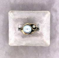 14k Yellow Gold Blue Akoya Pearl and Diamond Ring (#J5417)