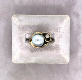 14k Yellow Gold Blue Akoya Pearl and Diamond Ring (#J5417)