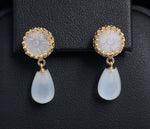 14k Yellow Gold Genuine Natural Moonstone Drop Earrings w/Carved Flowers #J5636
