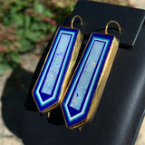Kaufmann 14k Gold Vermeil Genuine Natural Opal Intarsia Earrings w/Lapis #J6243