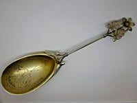 Art Silver Coin Silver 3D Flower Berry Spoon Bright-Cut c1865 GW 8 3/4" unmarked