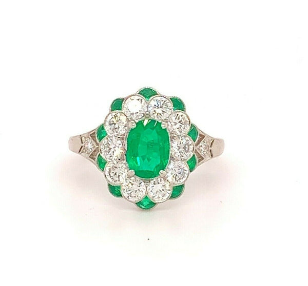 Fine Platinum Genuine Natural Emerald and Diamond Ring (#J4857)