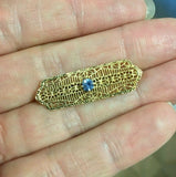 10k Yellow Gold Filigree Genuine Natural Sapphire Pin (#J5324)