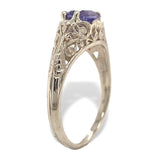 14k White Gold 1.43 Carat Purple Genuine Natural Sapphire Filigree Ring (#J7174)