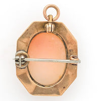 10k Rose Gold Genuine Natural Shell Cameo Small Pendant Pin Jewelry (#J6893)