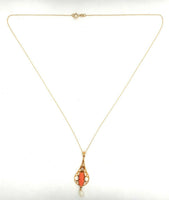 10k Yellow Gold Coral Cameo Lavaliere Pendant (#J5461)