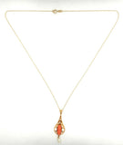 10k Yellow Gold Coral Cameo Lavaliere Pendant (#J5461)